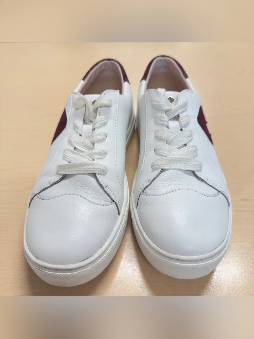 Kate Spade New York Fez White Leather Burgundy Sneakers Size 8.5